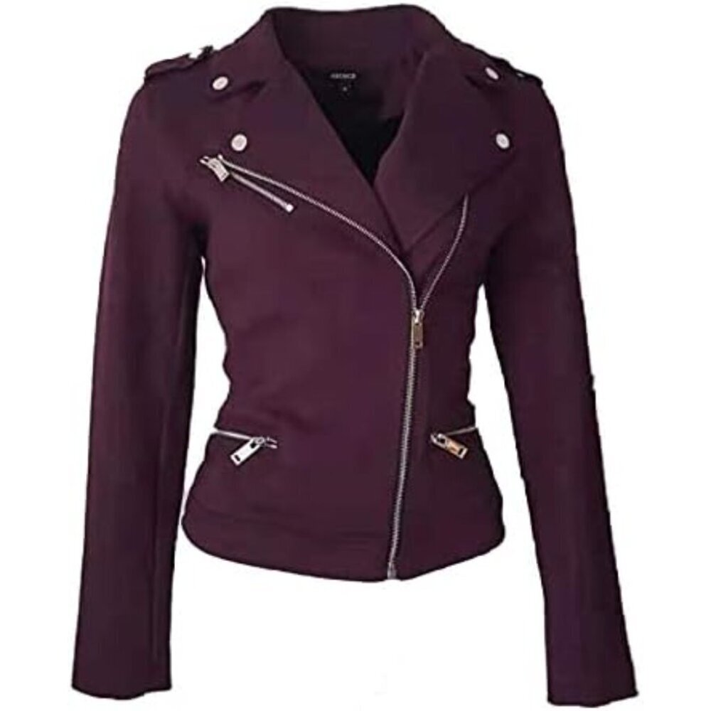 Women's Faux Suede Jacket Long Sleeves Zipper Up Casual Outwear Mulberry